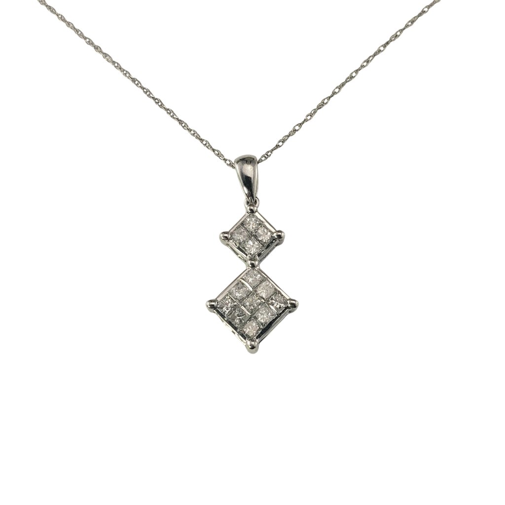 10k White Gold Princess Cut Diamond Pendant Necklace #23405